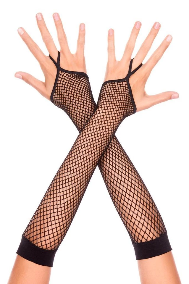 sexy MUSIC LEGS finger LOOP fishnet FINGERLESS mid-arm ELBOW diamond NET gloves - Image 1 of 1