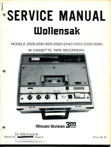 VINTAGE WOLLENSAK SERVICE MANUAL MODEL 2505/2510/2515/2520/2540/2550/2555/2560 - Picture 1 of 3