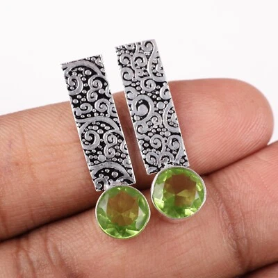 Green Peridot Gemstone 925 Sterling Silver Earring Handmade jewelry Earring Gift - Image 1 of 3