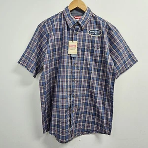 Wrangler Shirt Men's Medium Blue Plaid Button Up - Picture 1 of 11