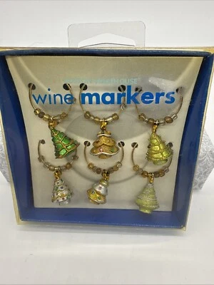 Juego de 6 marcadores dijes de copa de vino árbol de Navidad 2005 nuevo stock antiguo Foto 1 de 4