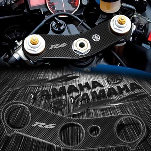 Handle Bar Yoke Cover Carbon Look+Black 8" Logo+Emblem Sticker Kit 06-16 YZF R6 - Picture 1 of 7
