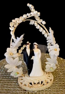 Antique Bisque and Plaster 1930's Wedding Cake Topper - Picture 1 of 11