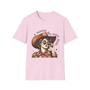 Raising Hell Since Birth Cowgirl Unisex Softstyle T-Shirt - Picture 1 of 17
