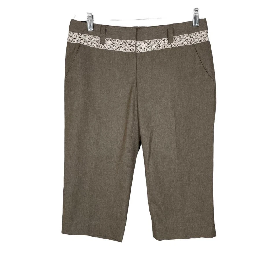 Pantalones capri Robert Rodriguez beige marrón con ribete de encaje talla: 4 Foto 1 de 3