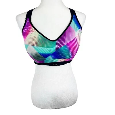 VSX Victoria's Secret Sports Bra Women 32DDD Black Neon Pullover Lightly Padded - Image 1 of 4