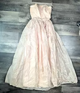 Vintage 60s Pink Striped Strapless Full Formal Dress Prom Long - Picture 1 of 24
