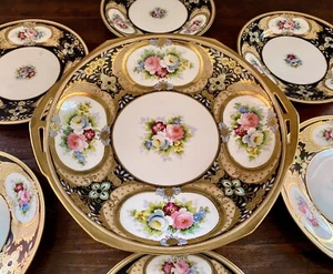 ANTIKES NIPPON NORITAKE DESSERTTELLER-SET HANDBEMALT EMAILLIERT GEBRAUCHT, IN EINWANDFREIEM ZUSTAND - Bild 1 von 18