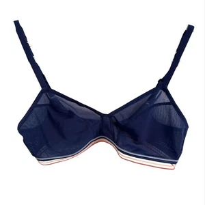 Madewell Mesh Bralette Medium Blue Rainbow Trim Nora Minimalist Sheer Sexy - Picture 1 of 7