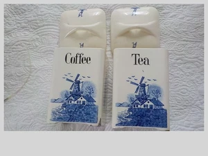 Vintage Erna Germany Delft Blue Windmill Tea Coffee Canisters - Picture 1 of 2