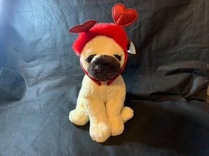 FAO schwarz 12 Zoll Sparklers Valentines Plüsch Mops Hund & abnehmbares Stirnband LRMS - Bild 1 von 7