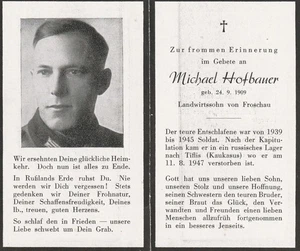 Deutsche WW II ( ORIGINAL ) Todeskarte -- Panzergrenadier , Kriegsgefangener Russland - Bild 1 von 2