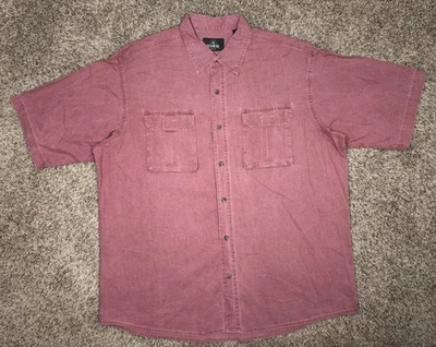 Red Head Men’s Button Down Shirt Burgundy Size XL Cotton Canvas Short Sleeve - Image 1 of 4