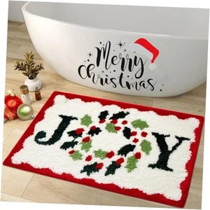 Christmas Bath Rugs Mat, Cute Joy Plush Non Slip Water Absorbent Washable Red - Picture 1 of 7