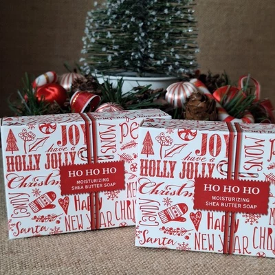 Michel Design Works Set of 2 HO HO HO Boxed Shea Butter Soap Candy Cane England - Image 1 of 4