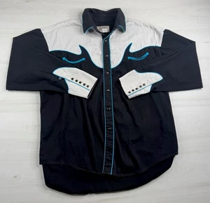 Vtg Rockmount Ranch Wear Shirt Black Western Pearl Snap Rockabilly Rodeo 70s XL - Picture 1 of 9