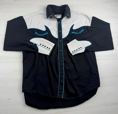 Camisa De Colección Rockmount Ranch Wear Negra Perla Occidental A Presión Rockabilly Rodeo Años 70 XL Foto 1 de 4