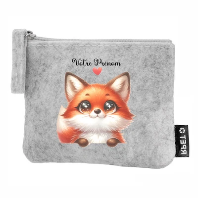 Porte monnaie en feutrine motif renard et fox kawaii personnalisable - Photo 1/2