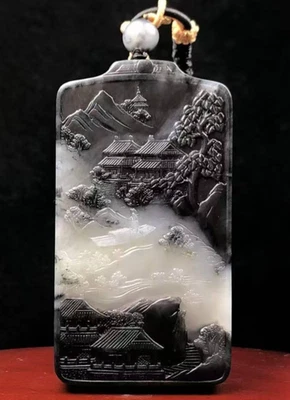 CERTIFIED 75.4g 100% NATURAL PRECIOUS HOTAN RIVER JADE HAND CARVED LANDSCAPE - Image 1 of 4