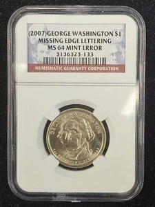 NGC MS64 Error como nuevo $1 2007-P George Washington - Falta letras de borde - Imagen 1 de 2