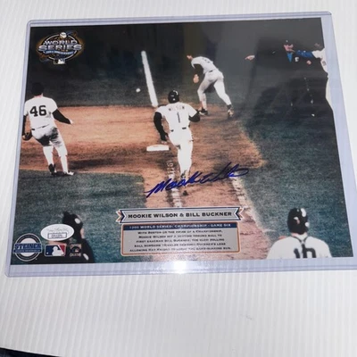 Mookie Wilson Autographed 8x10 Game 6 Photo w/ Gets Through Buckner (JSA) - Image 1 of 4