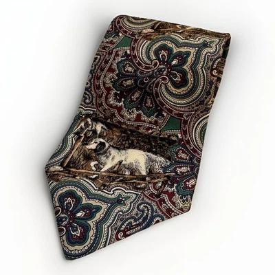 Paisley Hunting Dog Novelty Tie Ducks Unlimited 100% Thrifty Trendy Vtg - Image 1 of 4