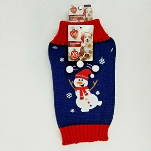 Puppy Dog Blue Christmas Winter Sweater XS Snowman Fold Down Collar - Picture 1 of 3