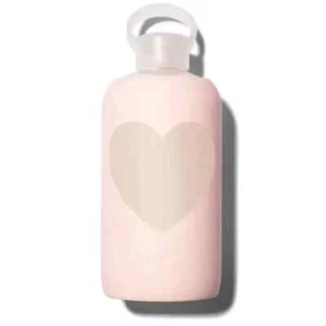 BKR Glass Water Bottle Silicone Sleeve Tutu Love Pink with Beige Heart 1L/32oz - Picture 1 of 1
