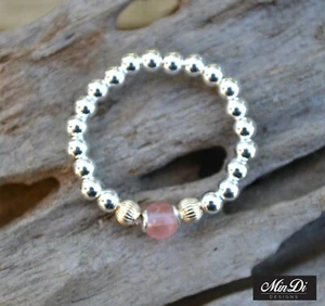 14K Gold Filled, Cherry Quartz & Sterling Silver Stretch Ring. - Picture 1 of 5