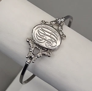 Vintage Avon Locket Bracelet Bangle Etched Initials Silver Tone Childs 6" Small - Picture 1 of 14