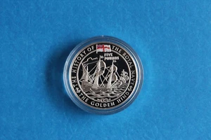 2009 GUERNSEY  5 POUNDS SILVER PROOF COIN THE GOLDEN HIND - Picture 1 of 2