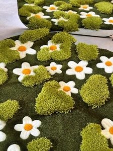 Alfombra de musgo para niños acolchada a mano de lana hecha a mano alfombra para el hogar sala de estar - Imagen 1 de 10