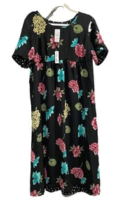 Roaman’s Maxi Dress Size 14 Reversible Floral Polka Dot Short Sleeve Relaxed NEW - Picture 1 of 15