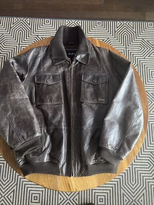 Jaqueta Bombardeiro Sean John Couro Masculina GG Marrom Flight Distressed Vintage Ano Novo - Imagem 1 de 4