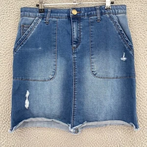 Democracy Skirt Womens 10 AbSolution Blue Denim Mini Distressed Stretch Slimming - Picture 1 of 11