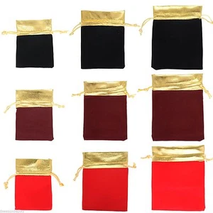 10 Gold Trim Velvet Bags Jewelry Wedding Party Favors Gifts Drawstring Pouches - Picture 1 of 14