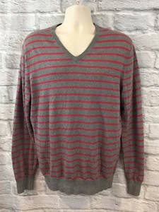 Gap Mens Large Gray/Red Stripe V-Veck 100% algodón Jersey de manga larga - Imagen 1 de 6