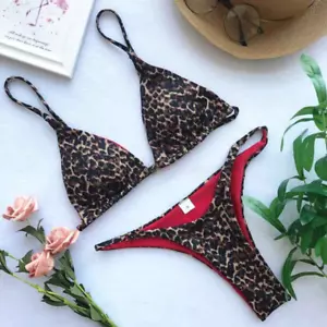 Micro Leopard Bikini Women High Cut Bandage Push Up Swimsuit - Picture 1 of 28