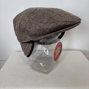 Gorra Newsies vintage London Fog para hombre gorra oreja solapa sombrero 7 1/2 - 7 5/8 marrón espiga - Imagen 1 de 9