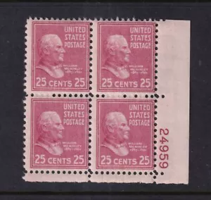 1938 William McKinley 25c PREXY Sc 829 MNH plate block of 4 (EH - Picture 1 of 1
