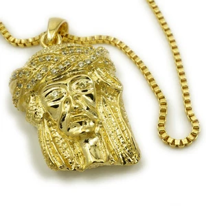 18K Gold Plated JESUS PIECE ICED Pendant Hip Hop Simulated Canary CZ Necklace 7 - Picture 1 of 1