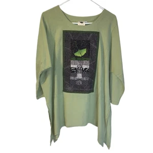 Brie Kriebel Quilted Patch Tunic Women's Sz M Sage Green Art to Wear 100% Cotton - Picture 1 of 5