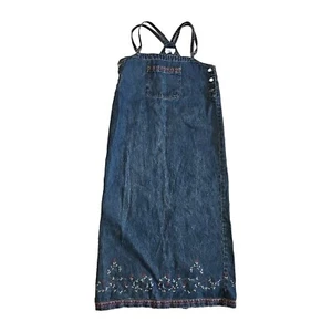 Abito denim Coldwater Creek taglia M completo ricamato floreale Cottagecore maxi anni 90 - Foto 1 di 7