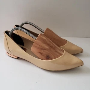 NEW Ted Baker Izlar Womens 40 8.5 Nude Patent Leather Pointy Flats Metal Heel - Picture 1 of 11