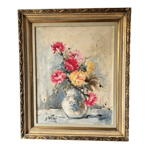 Vintage Mid 20th Century Original Oil On Canvas Painting"Flowers" Signed Dupre - Picture 1 of 12