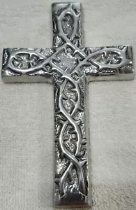 Solid Silver Cast Aluminum Decorative Christain Cross Hand Forged In Mexico. - Picture 1 of 4