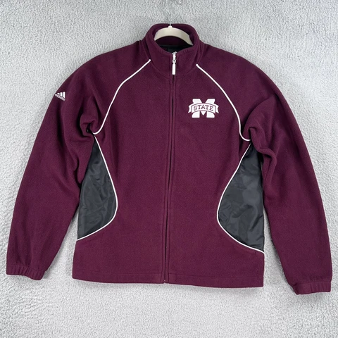 Mississippi State Bulldogs Adidas Jacket WOMENS Medium Maroon Fleece Full Zip Cover