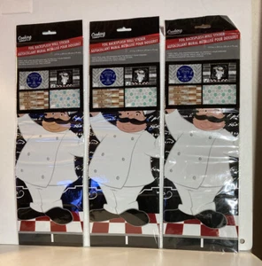 Lot of 3 Chef Serving Pasta Tile Foil Backsplash Wall Sticker 17.7” x 29.5” - Picture 1 of 4