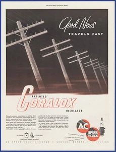 Vintage 1950 AC Zündkerzen Coralox Isolator Garage Dekor 50er Print Ad - Bild 1 von 1
