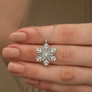 925k Sterling Silber Schneeflocke Damen Halskette - Winter Eleganz Schmuck - Bild 1 von 3
